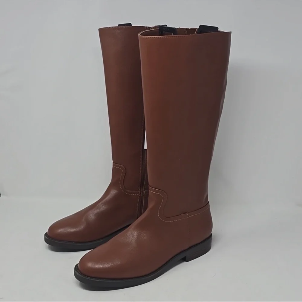 NWT NEW Ann Taylor Loft Brown Faux Vegan Leather Knee High Ridding Boots Size 9 - Picture 1 of 6